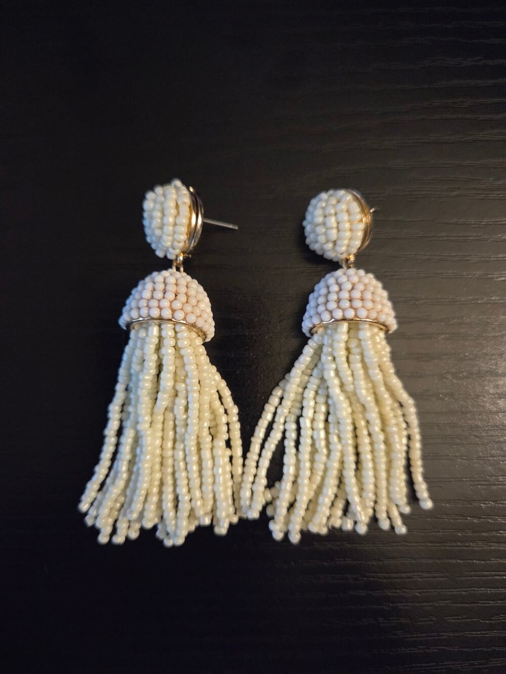 BaubleBar While Seed Bead Tassel Earrings Gold Tone Post Pierced earrings